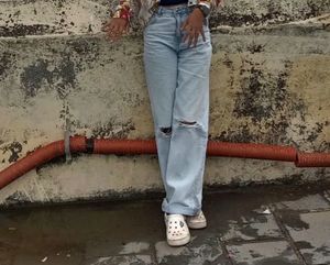 Ripped Straight Leg Jeans