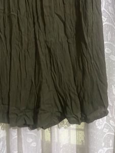 Olive Green Crinkled A-line Skirt