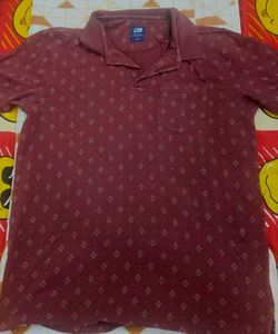 Men's Maroon Patterned Polo T shirt