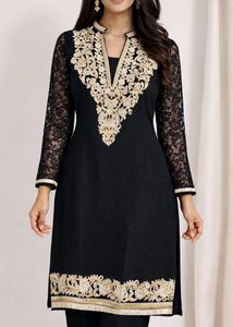 Elegant Black & Gold Embroidered Kurta