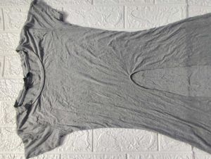 Gray Split-Front Maxi Tee Dress