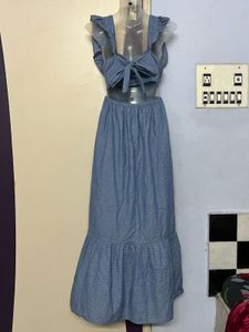 Branded Pinterest Blue Ruffle Maxi Dress
