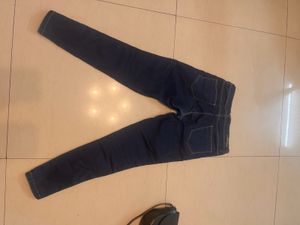 Dark Wash Skinny Jeans with Green Side Stripe