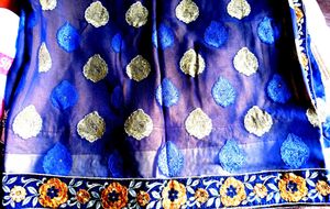 Blue &amp; Gold Paisley Patterned Fabric