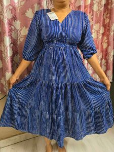 Blue Striped Tiered Maxi Dress