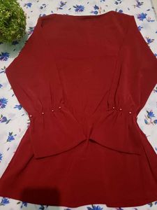 Burgundy blouse with pearl detail