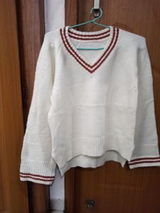 Striped Trim V-Neck Sweater