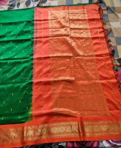Green And Orange Silk Saree