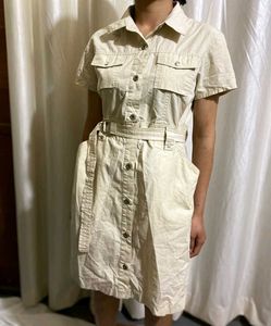 Cream Belt Button Down Dress