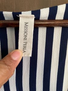 White And Blue Strips Long Shrug
