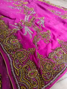 Pink Saree very heavy daimond work only have stain