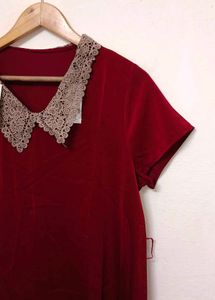 Trendy New Red Dress with Lace Collar
