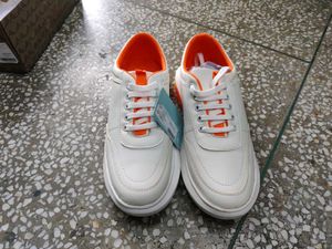 White & Orange Accent Sneakers