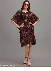 Women Black &amp; Red Printed Kaftan Dress
