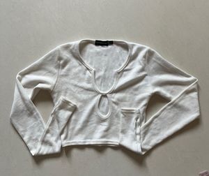 White Cutout Long Sleeve Top