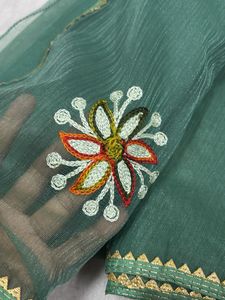 Elegant Green Embroidered Saree