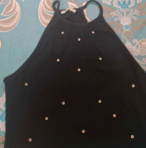 Cute Black Embellished Tank Top