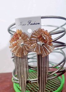 Elegant Beaded Tassel Dangle Statement Earrings