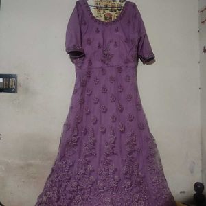 Embroidered Lavender Anarkali Gown With Dupatta