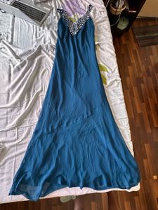 Embellished Blue Maxi Dress