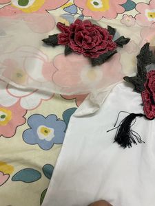 URBANIC White Shirt Top with Red Rose