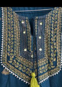 Teal &amp; Green Embroidered Kurta Set