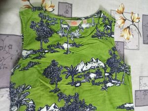 Green Print Sleeveless Dress