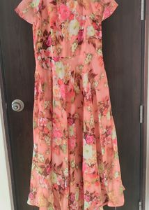 Women Floral Printed Long Dress With Half Sleeves