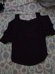 Wine Coloured Cold Shoulder Top