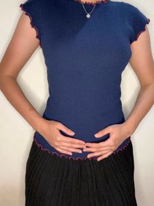 Cute Navy Ribbed Top
