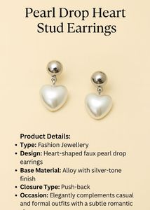 Pearl Drop Heart Stud Earrings