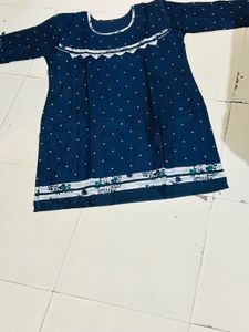 Women Navy Blue Cotton Stitched Suit