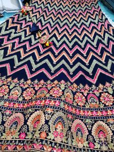 Navy Blue Embroidered Lehenga Set
