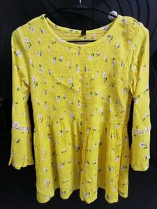 Sunshine Yellow Floral Smocked Peplum Top