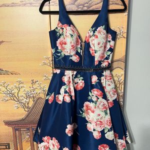 Sherri hill Navy Blue Printed Dress