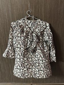 Floral Ruffle Tie-Neck Blouse