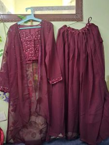 Maroon Embroidered Kurta Suit