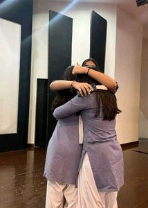 grey and cream school dress + 🎁