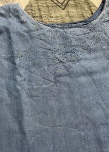 Denim tunic top with ruffle sleeves