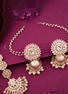 Gold Plated Earrings And Maang Tikka Set