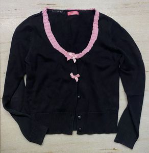 Black Cardigan w/ Pink Bows