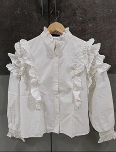 White Ruffle Detail shirt