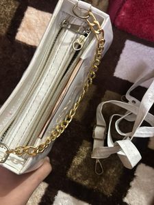 White purse type clutch with Gold Chain