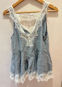 Beautiful Striped Lace Trim Top