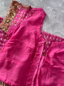 Pink &amp; Gold Embellished Saree