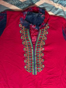 Elegant Red Embroidered Kurta