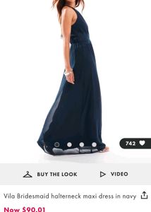 Navy Blue  Elegant Halterneck Maxi Dress