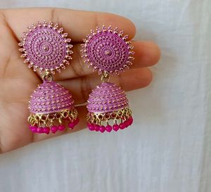 Pink Jhumka Earrings 💖