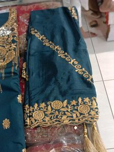 Teal &amp; Gold Embroidered Salwar Kameez