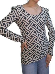 Patterned Long Sleeve Black And White Top